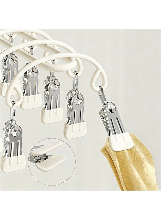 هومستر التجفيف معلق مع 20 مقاطع، الفولاذ المقاوم للصدأ الرياح معلق الملابس رف، الغراء الناعم غسيل تجفيف رف بدون أثر خزانة المنظم للملابس الداخلية، الجوارب، المناشف، الأبيض - Image 2